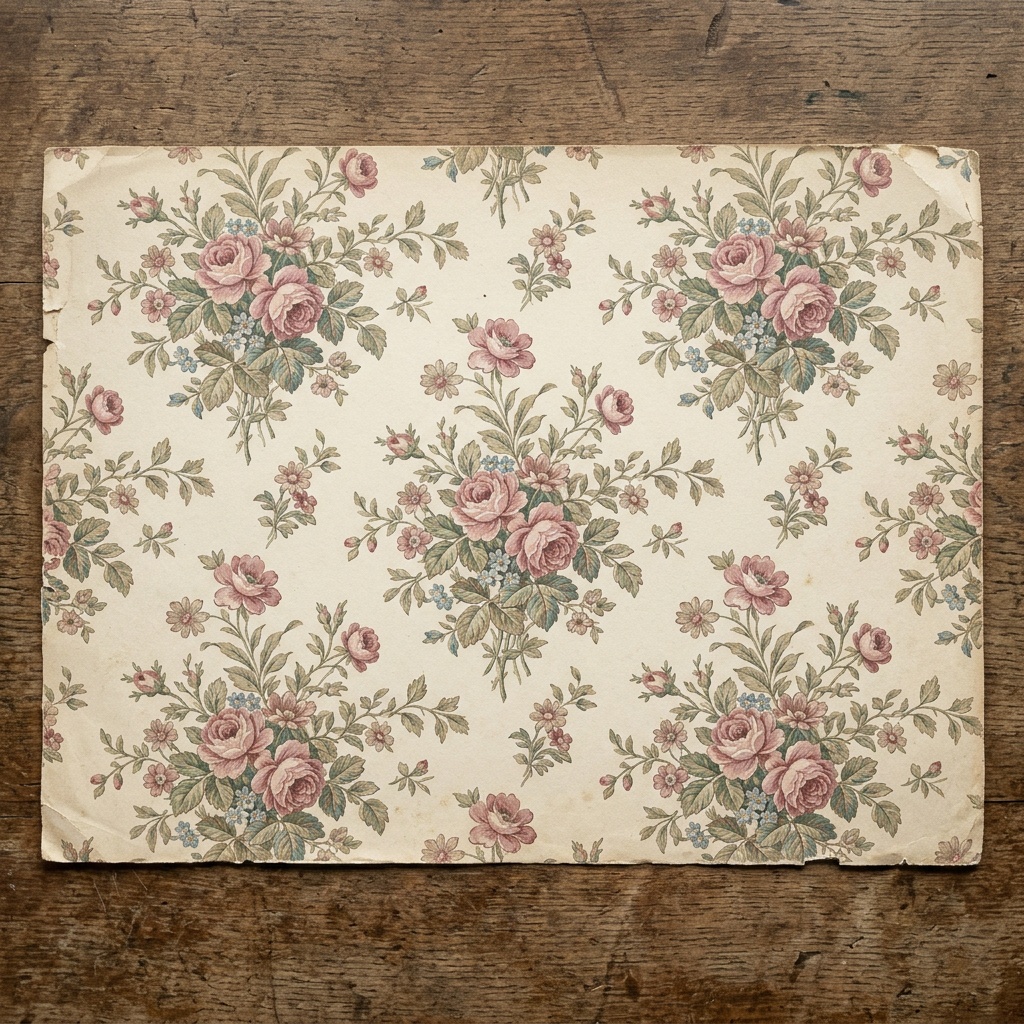 Papier peint intissé à motif floral vintage associé à des textiles d'ambiance